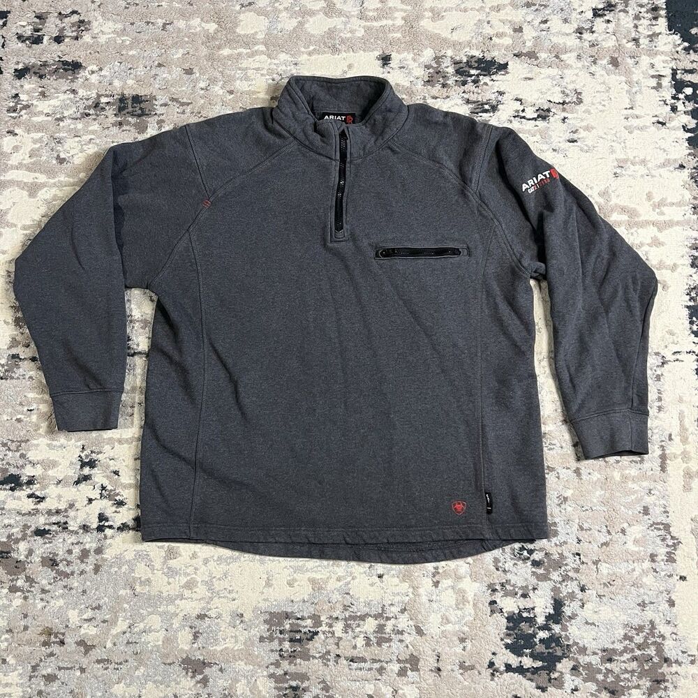 Ariat FR 1/4 Zip Pullover Sweatshirt Mens XL Gray Fleece Work CAT 2 2112 Flame